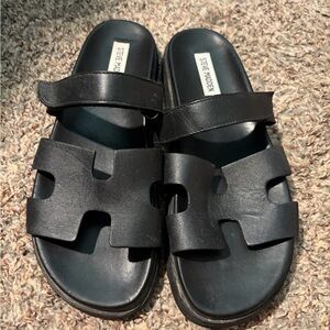 Steve Madden Black Double-Strap Cutout Slide Sandals